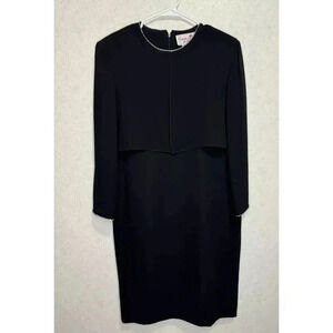 VINTAGE CARON PETITE CHICAGO Black Rhinestone Shift Dress Sz 8P Office Work 80’s